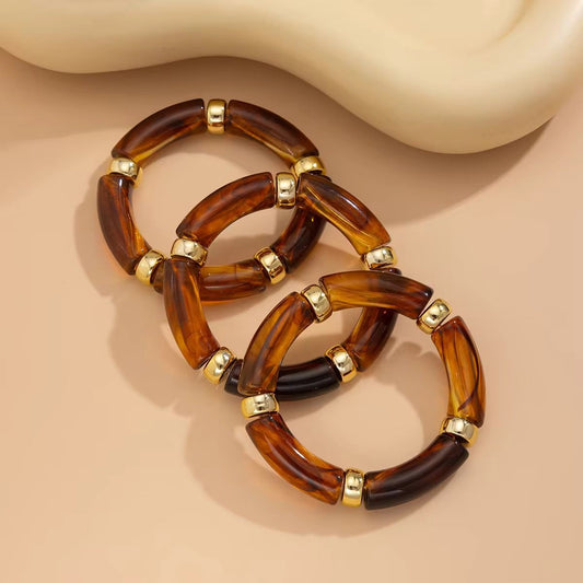Retro Acrylic Bracelet Set - BROWN