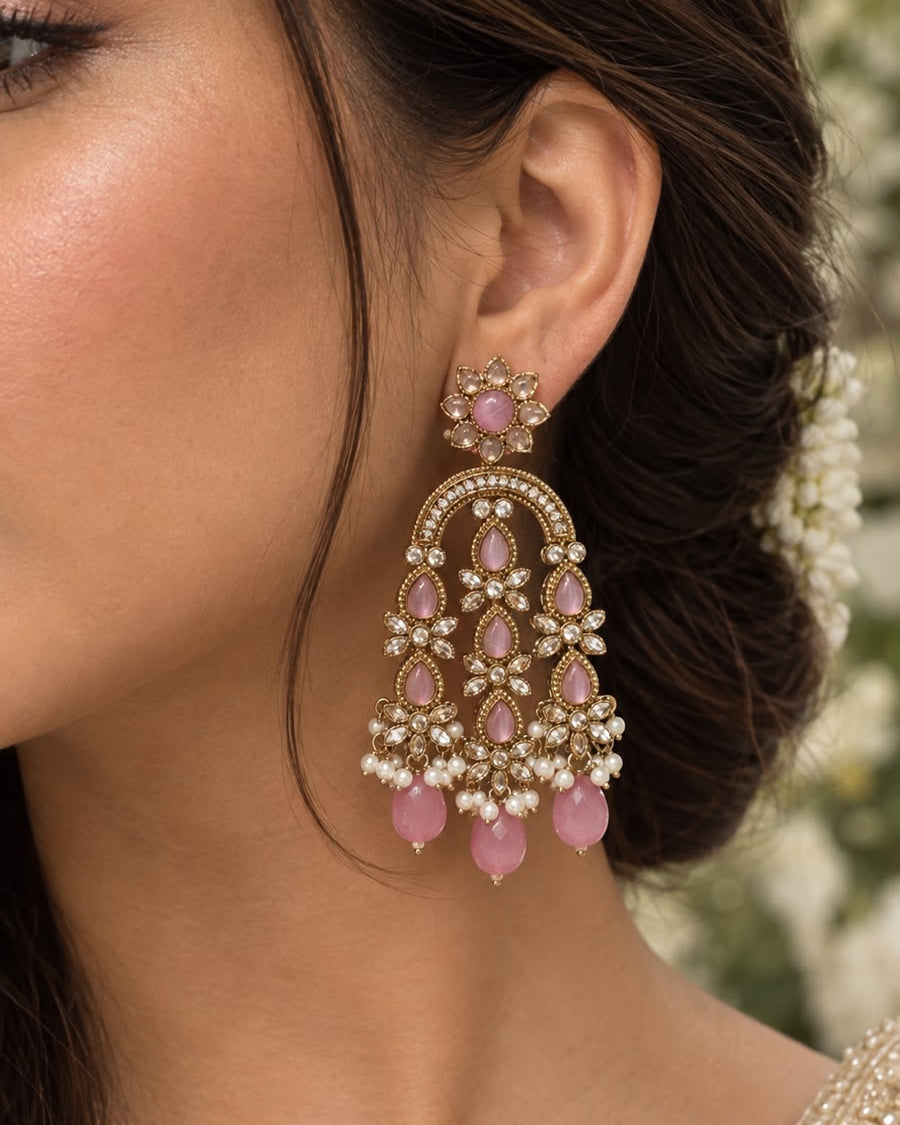 Nandini Drop Earrings - Pink