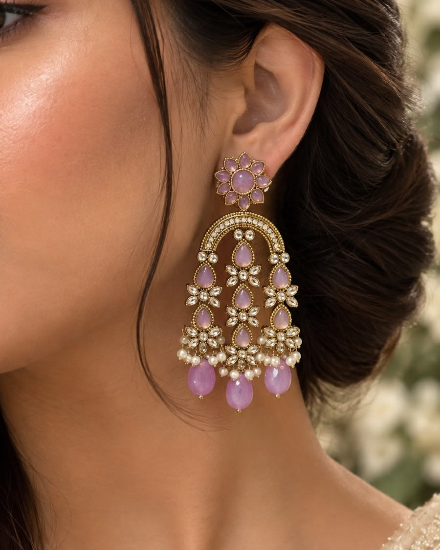 Nandini Drop Earrings - Purple