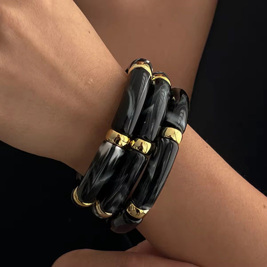 Retro Acrylic Bracelet Set - BLACK