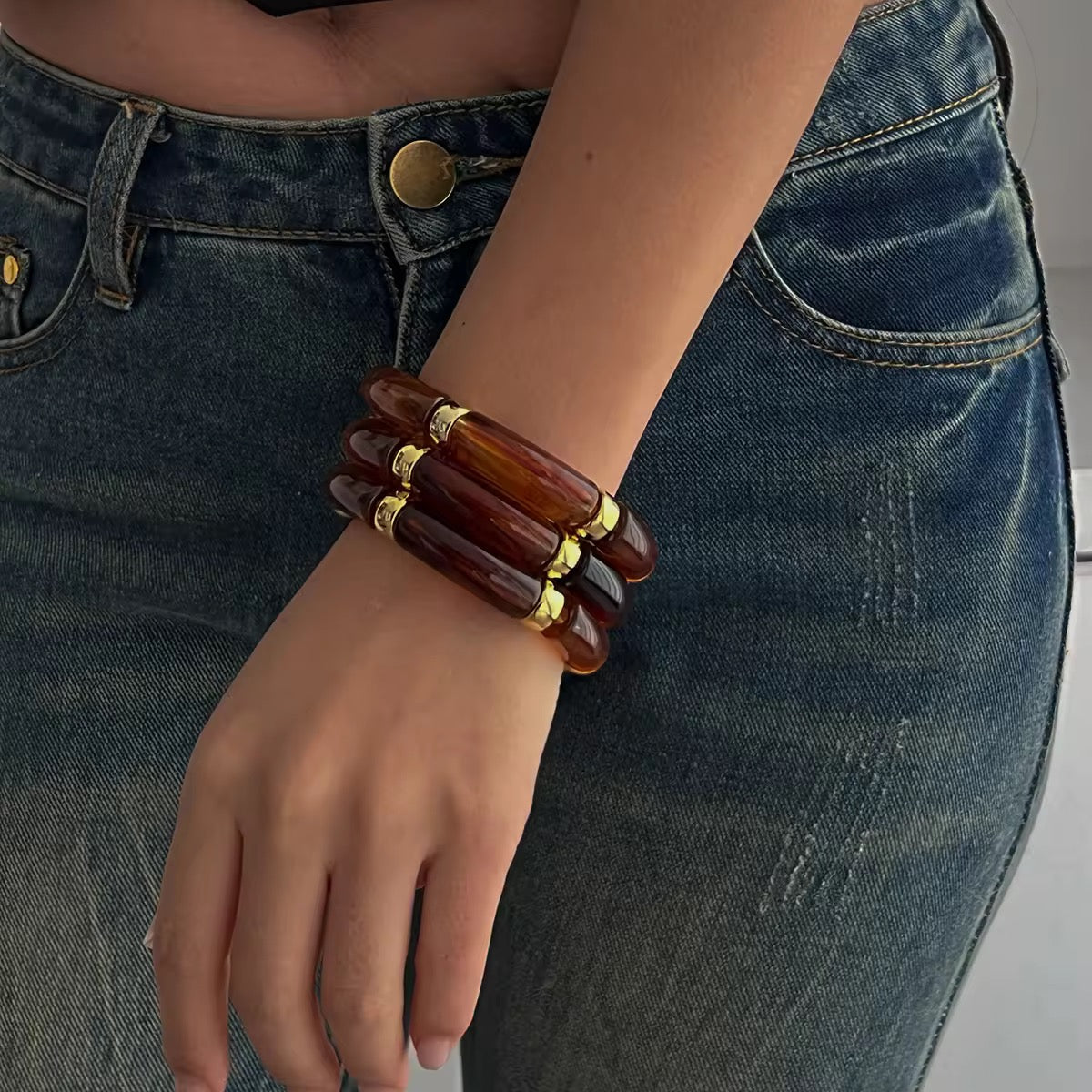 Retro Acrylic Bracelet Set - BROWN