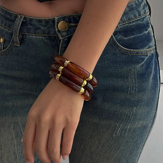 Retro Acrylic Bracelet Set - BROWN