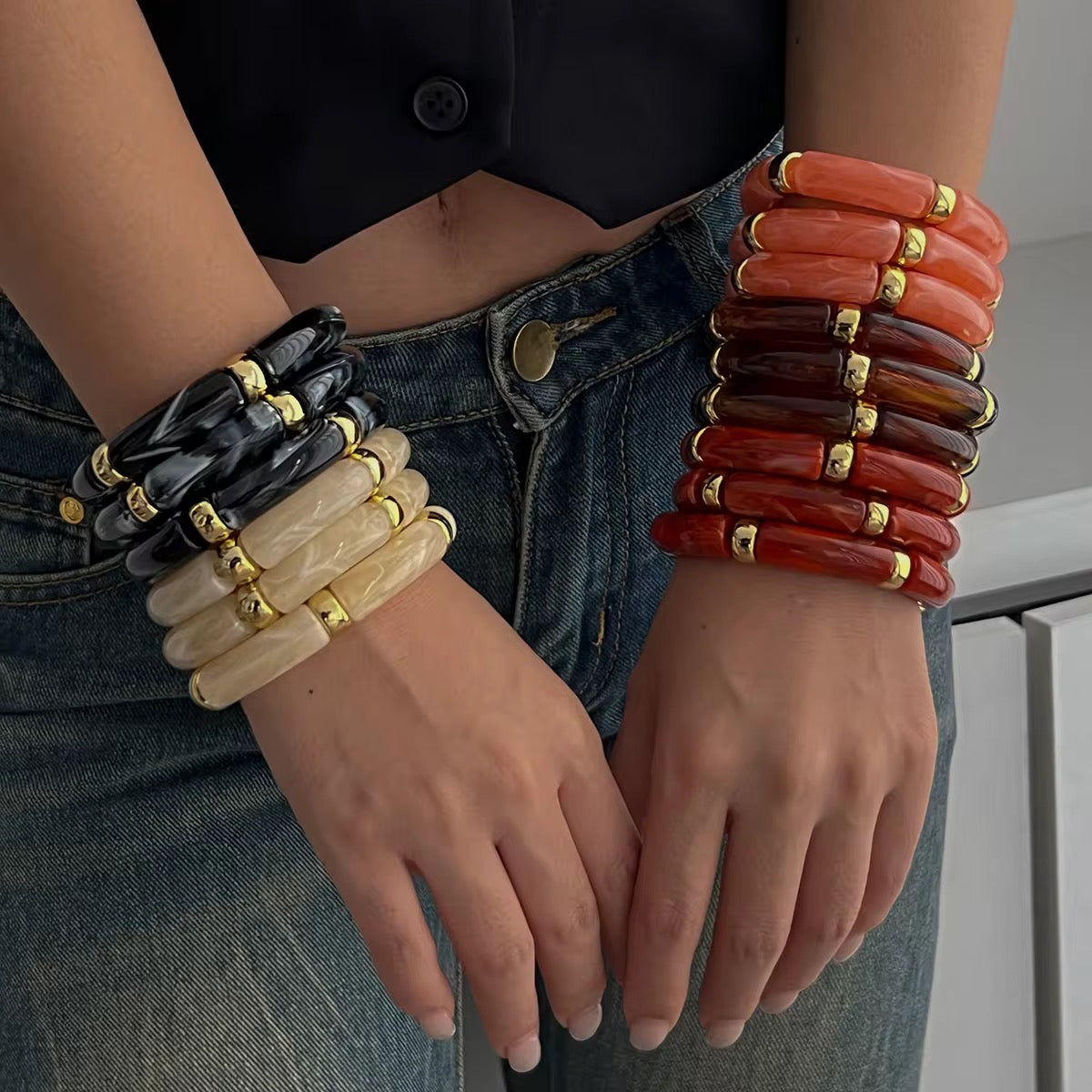 Retro Acrylic Bracelet Set - WHITE