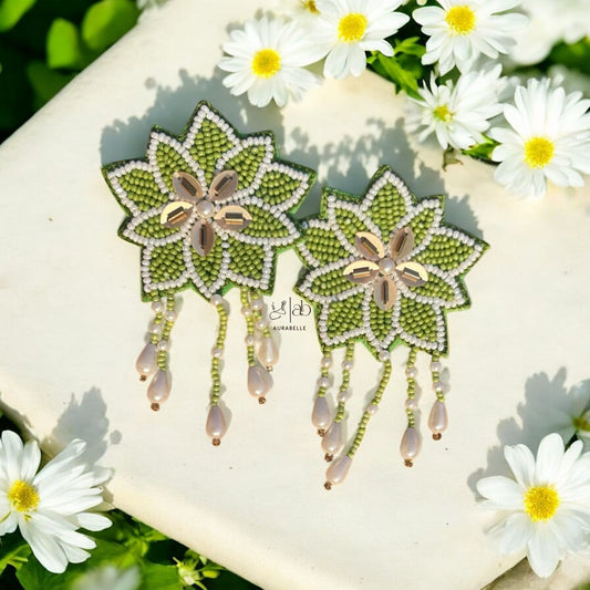 Emerald Petals Handmade Beaded Earrngs