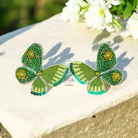 Emerald Butterfly Handmade Beaded Earrings