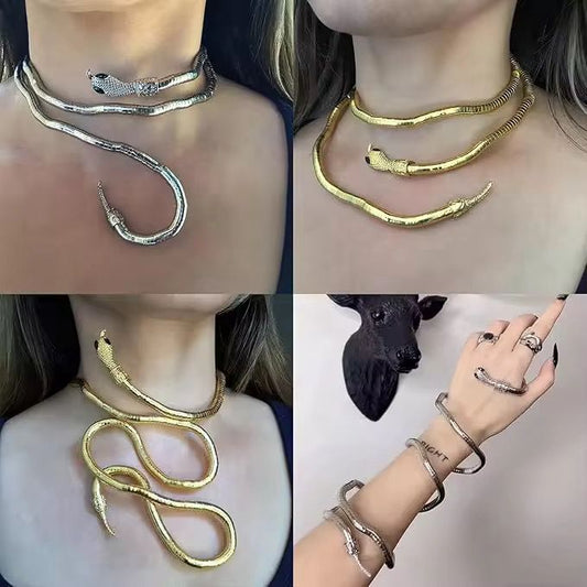 Serpent Wrap (2 in 1)- Bracelet and Neckpiece (SILVER)