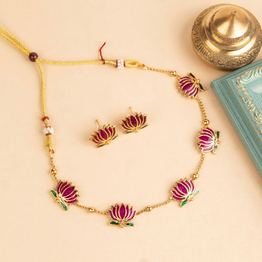 Wine Lotus Necklace