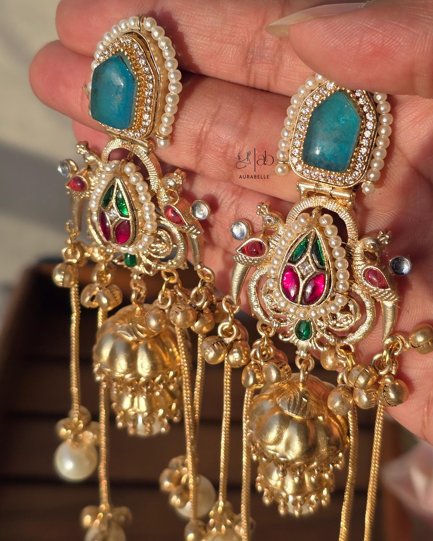 Ritwika Kashmiri Drop Earrings- BLUE