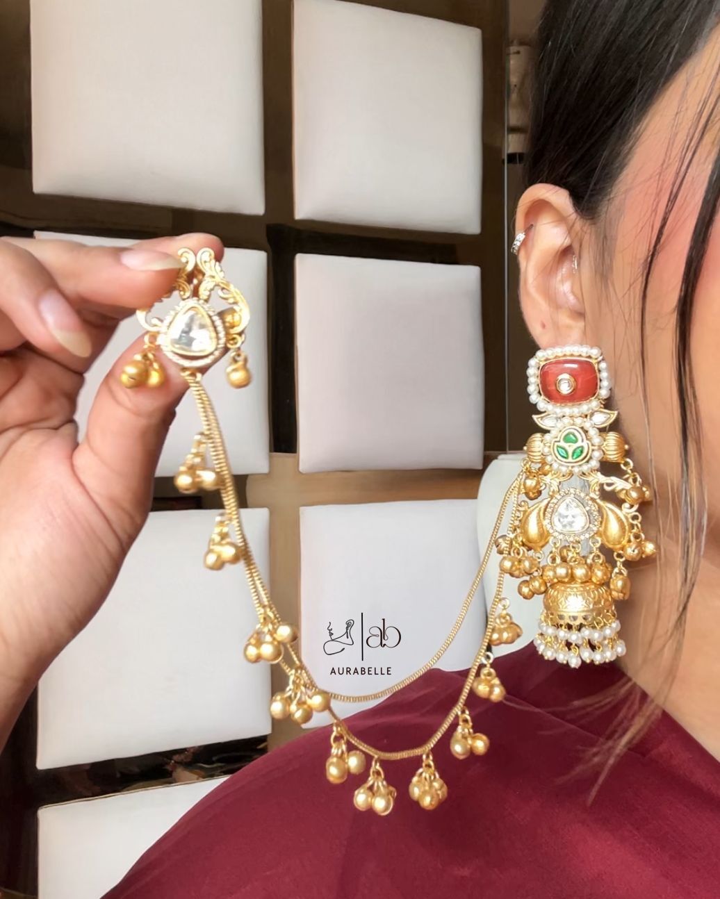 Meera Motif Jhumke with Chain
