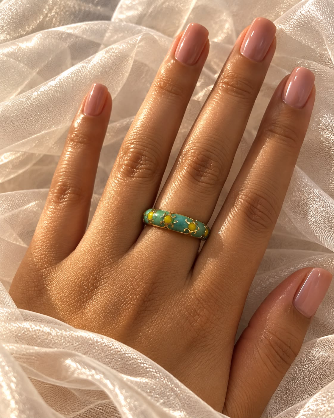 Emerald Bloom Enamel Ring